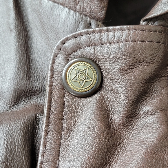 DANY Leather Coat  Women Size L Brown Hooded Zip Snaps 4 Pockets Cinched Vintage - Picture 4 of 13